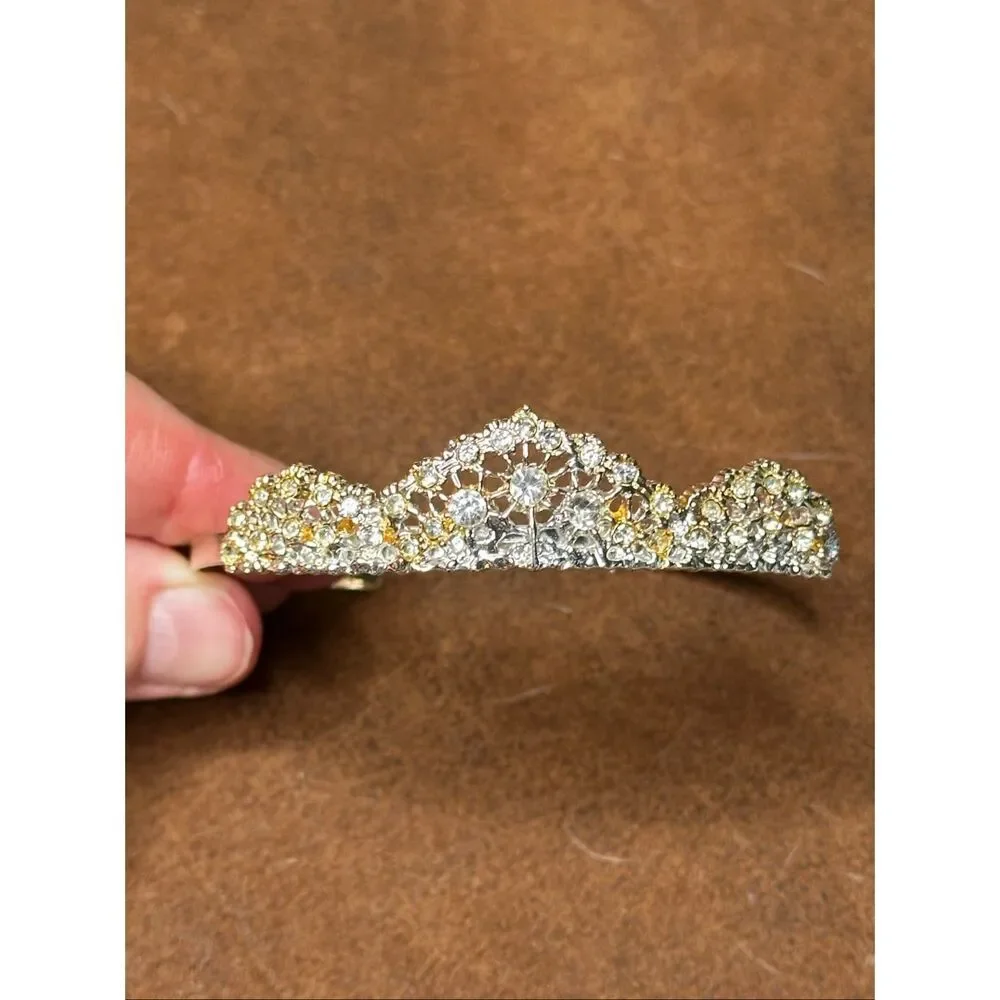 Vintage Rhinestone Tiara Set Gold Bridal Prom Crown Lot